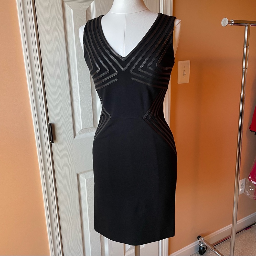 100% Wool Sheath Dress with Leather Detailing